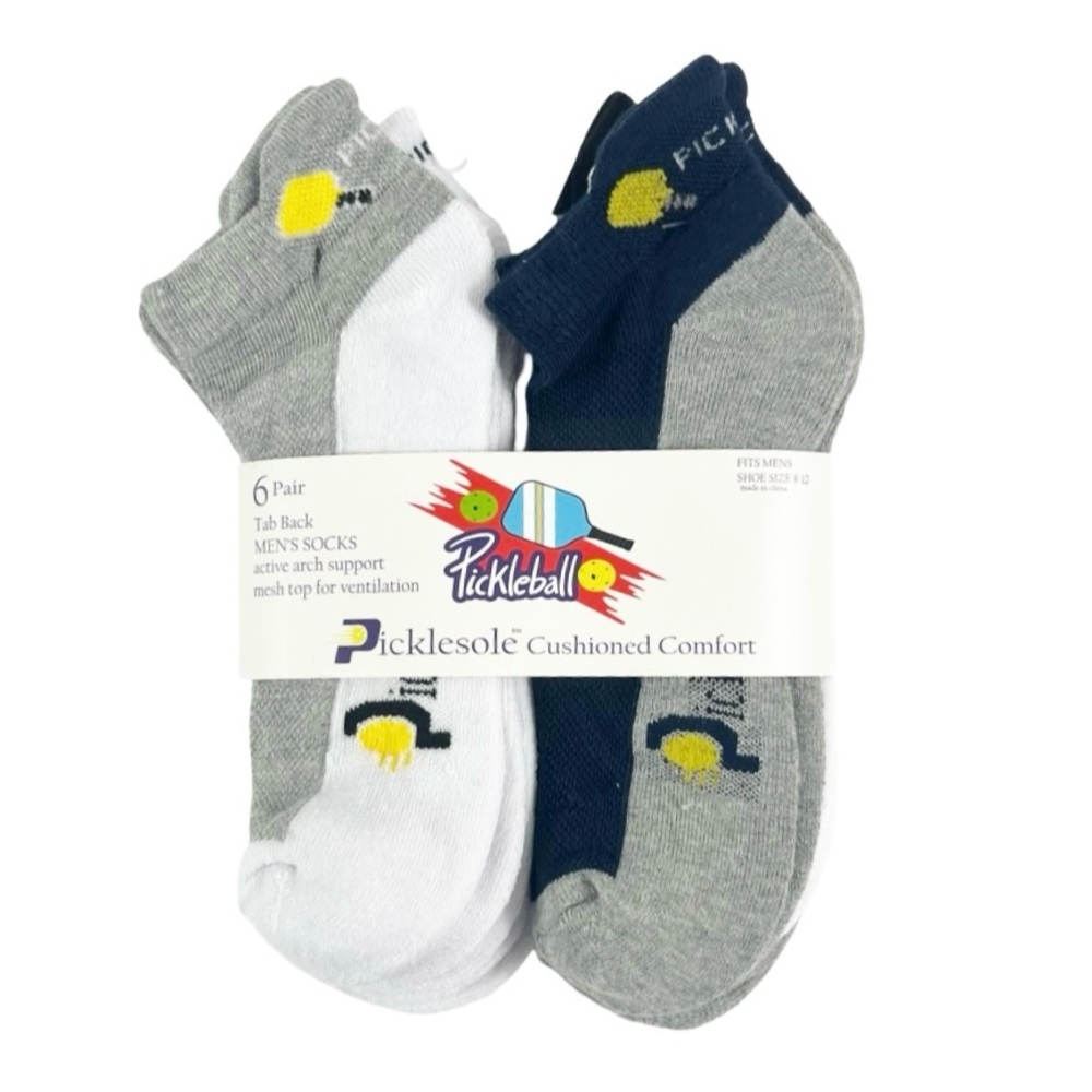 Picklesole Cushion 6 Pair Comfort Back Tab Support Pickle Ball Socks NEW